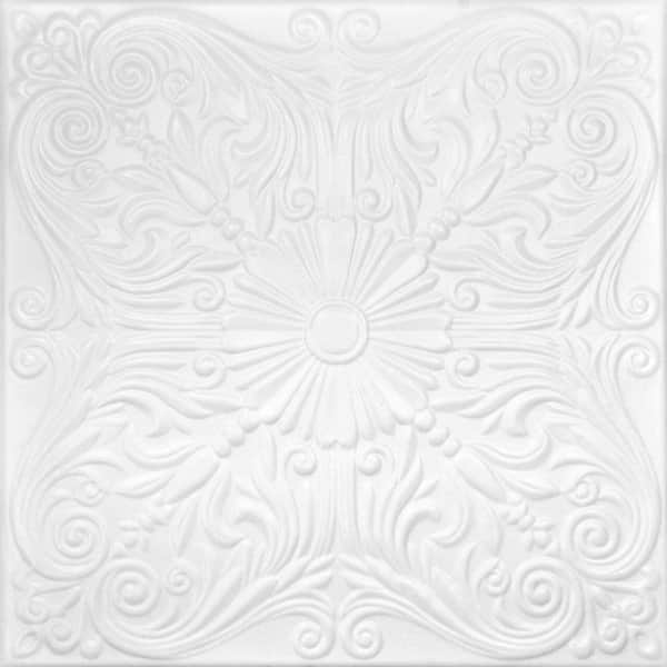 Spanish Silver Ultra Pure White 1.6 ft. x 1.6 ft. Decorative Foam Glue Up Ceiling Tile (259.2 sq. ft. /Case)