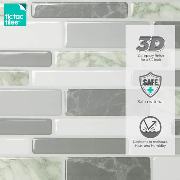 Polito Gray 10 in. W x 10 in. H Peel and Stick Self-Adhesive Decorative Mosaic Wall Tile Backsplash (5-Tiles)