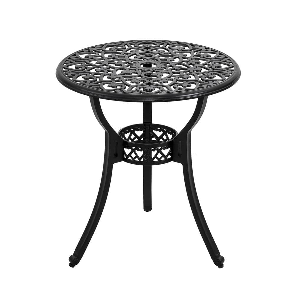 Black Cast Aluminum 3-Piece Vintage Bistro Set with Floral Design