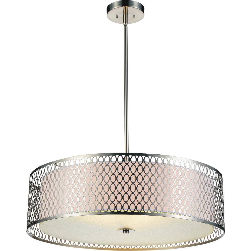 CWI Lighting Mikayla 5 Light Drum Shade Chandelier With Satin Nickel Finish