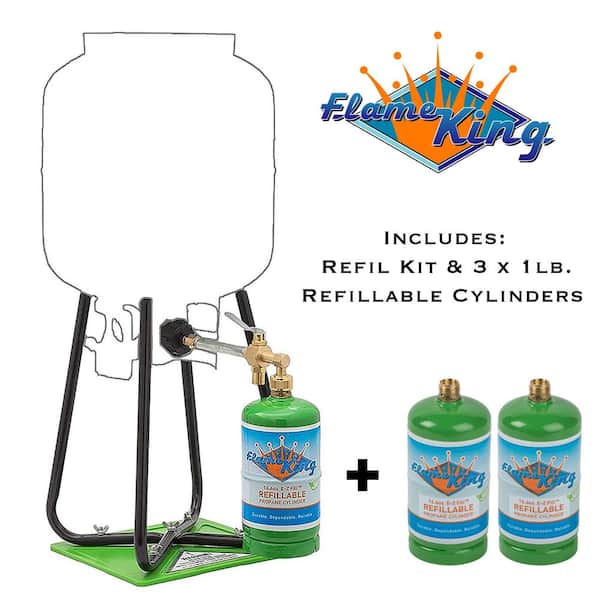 Flame King Three 1 lb. Refillable Propane Cylinders with Refill Kit