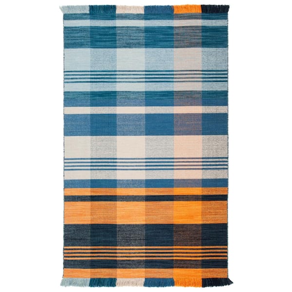 SAFAVIEH Striped Kilim Orange Blue Doormat 3 ft. x 5 ft. Plaid Striped Area Rug