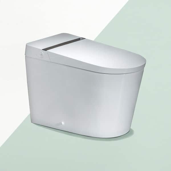 WOODBRIDGE Elongated Bidet Toilet 1.28 GPF in White with Auto Open, Auto Close, Foot Sensor Operation, Auto Flush and Seat Included
