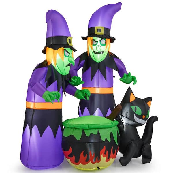 6 Ft Inflatable Halloween Witches Blow up 2 Scary Witch with Cauldron & Black Cat
