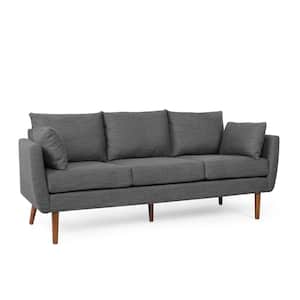 Marengo 3-Seat 76.5 in. Wide Square Arm Fabric Straight Gray and Walnut Fabric Sofa