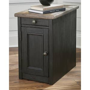 Tyler Creek 14 in. Grayish Brown/Black Rectangle Particle Board Chairside End Table with USB Ports and Outlets