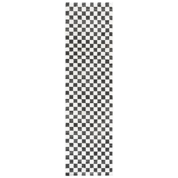 Lunara 2 ft. x 8 ft. Black/Ivory Check Runner Rug