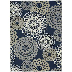 Sun N Shade Black 5 ft. x 8 ft. Floral Geometric Contemporary Indoor/Outdoor Area Rug