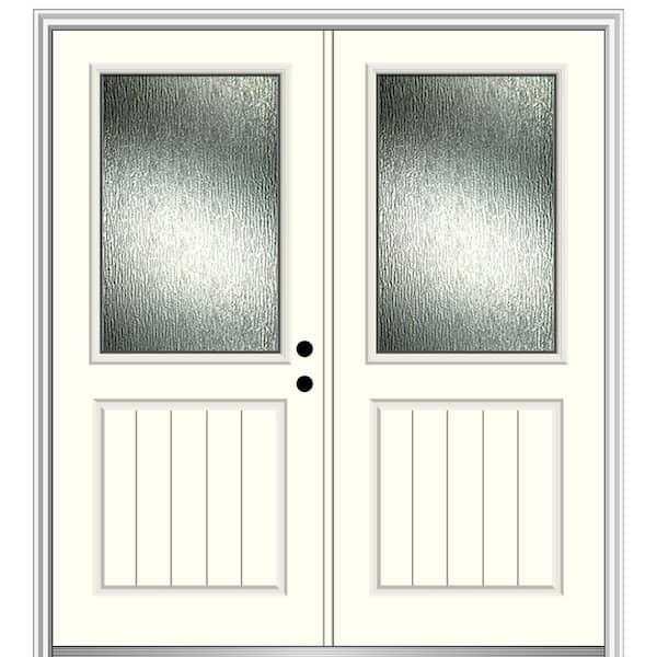 MMI Door 72 in. x 80 in. Left-Hand/Inswing Rain Glass Alabaster Fiberglass Prehung Front Door on 4-9/16 in. Frame
