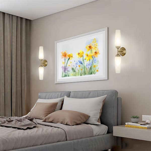 Aurora 35-Watt 2-Light Cool Brass Modern Wall Sconce, Bulb Included