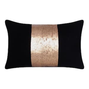 Isabella Black/Gold Geometric Sequined 16 in. x 24 in. Lumbar Pillow