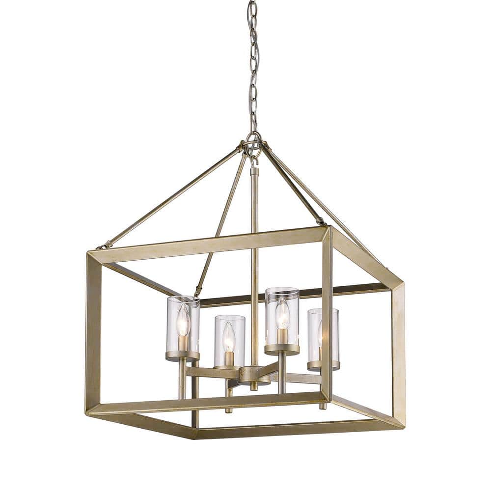 Golden 21" Bronze Cage Chandelier with Clear Glass