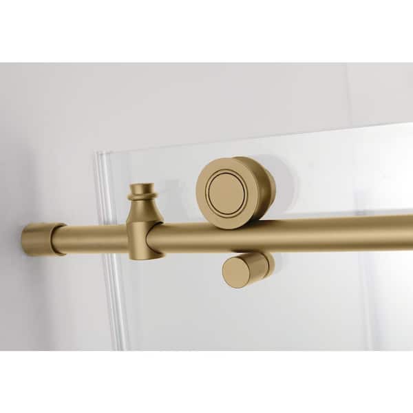 Coraline XL 56 - 60 in. x 80 in. Frameless Sliding Shower Door with StarCast Clear Glass in Brushed Gold Right Hand
