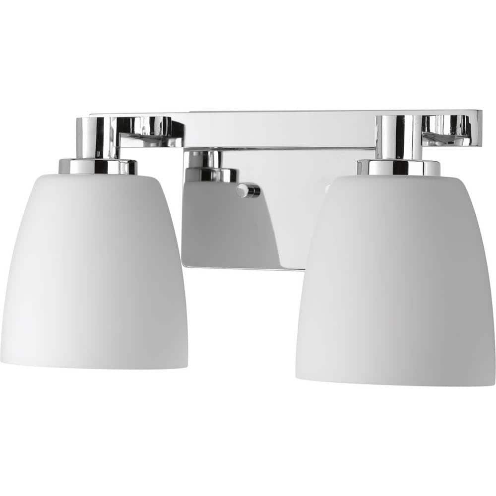 Polished Chrome 2-Light Bath Vanity with Etched Opal Glass