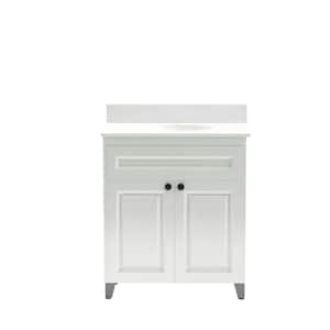 30 in. W x 21 in. D x 34 in. H Single Sink Freestanding Bath Vanity in White with White Engineered Stone Top