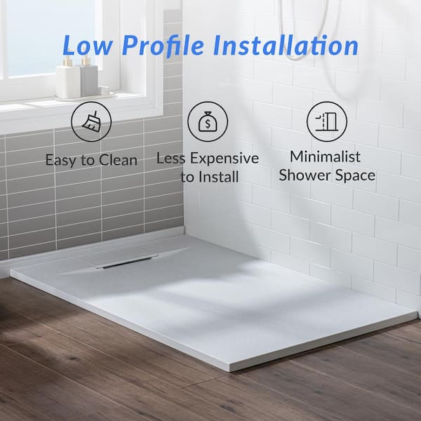 ᐅ【WOODBRIDGE 60-in L x 36-in W Zero Threshold End Drain Shower Base with  Center Drain Placement, Matching Decorative Drain Plate and Tile Flange,  Wheel Chair Access, Low Profile, Black-WOODBRIDGE】