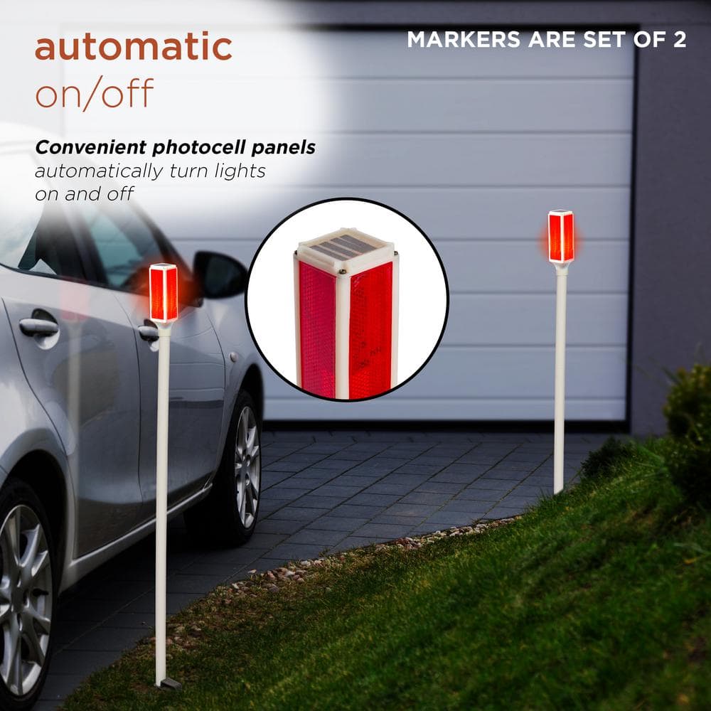 White and Red Solar LED Pathway Light Set of 2