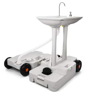 Portable 28.3 in. L White Outdoor Sink Hand Wash with 6.5 Gal. Water Tank Basin and 6.5 Gal. Sewage Tank