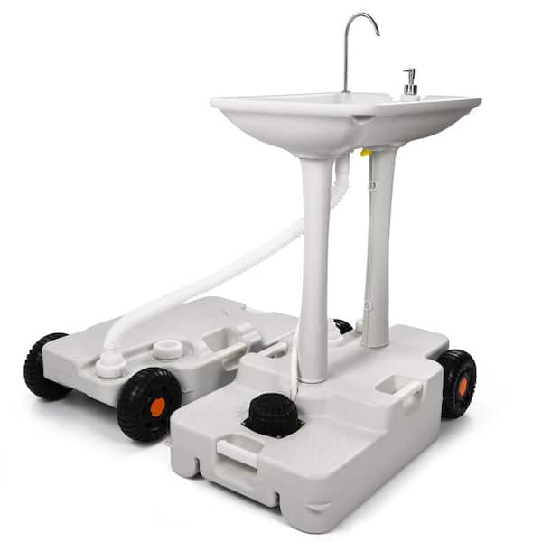 DEXTRUS Portable 28.3 in. L White Outdoor Sink Hand Wash with 6.5 Gal. Water Tank Basin and 6.5 Gal. Sewage Tank