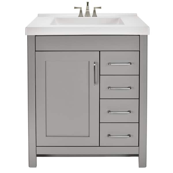 Home Decorators Collection Westcourt 31, 31 Inch White Bathroom Vanity With Marble Top