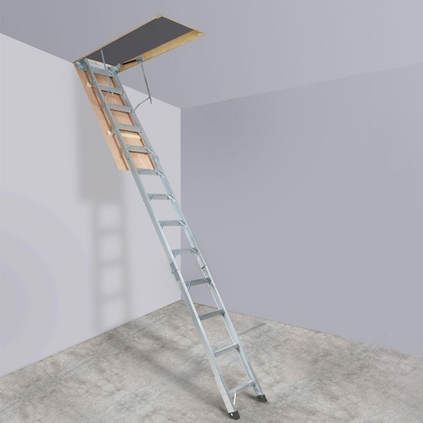 Foldable Attic Ladder 350 lbs. Capacity Aluminium Extension 22.5 x 63 in. Fits 9.5-12 ft. Ceilings Portable Access