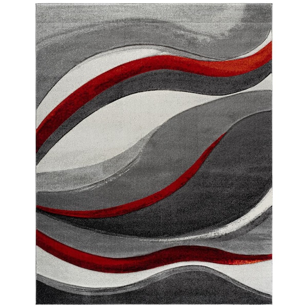 Hollywood 9 ft. x 12 ft. Gray/Red Abstract Area Rug