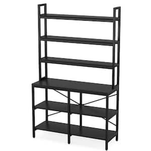 Eulas 70.8 in. Tall Black Wood 6-Shelf Etagere Standard Bookcase with Black Metal Frame