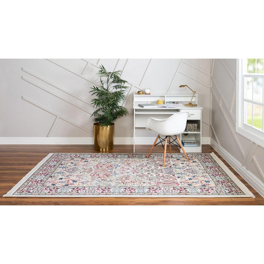 Ivory Floral Synthetic 8' x 10' Rectangular Area Rug