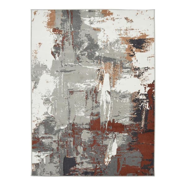 6 ft. x 9 ft. Ivory Gray and Rust Abstract Power Loom Area Rug