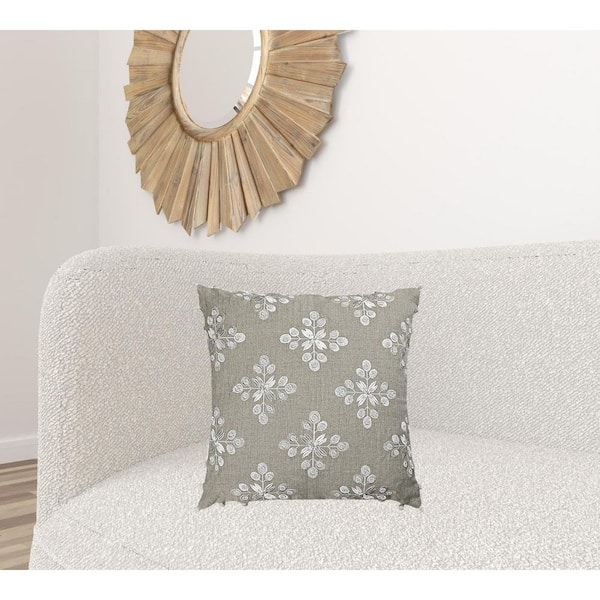 Beige, Ivory Floral Polyfill 20.00 in. x 20.00 in. Throw Pillow