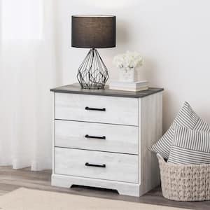 Rustic Ridge Washed White 3-Drawer 27.5 in. x 26.75 in. x 16.25 in. Nightstand, Wooden Chest of Drawers for Bedroom