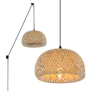 Rustic 60 -Watt 1-Light Kitchen Island Bamboo Shaded Plug in Pendant Light with 2 Bases and Switch, No Bulbs Included