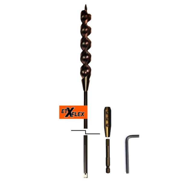 Eagle Tool US X FLEX Auger Style 3/4 in. x 54 in. Bit, 1/4 in. 3-Piece Kit, Hex Adapter and Allen Wrench For Wood Applications