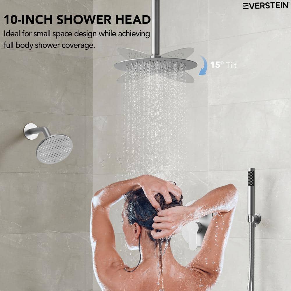 Brushed Nickel Dual Shower Head System with Handheld Spray