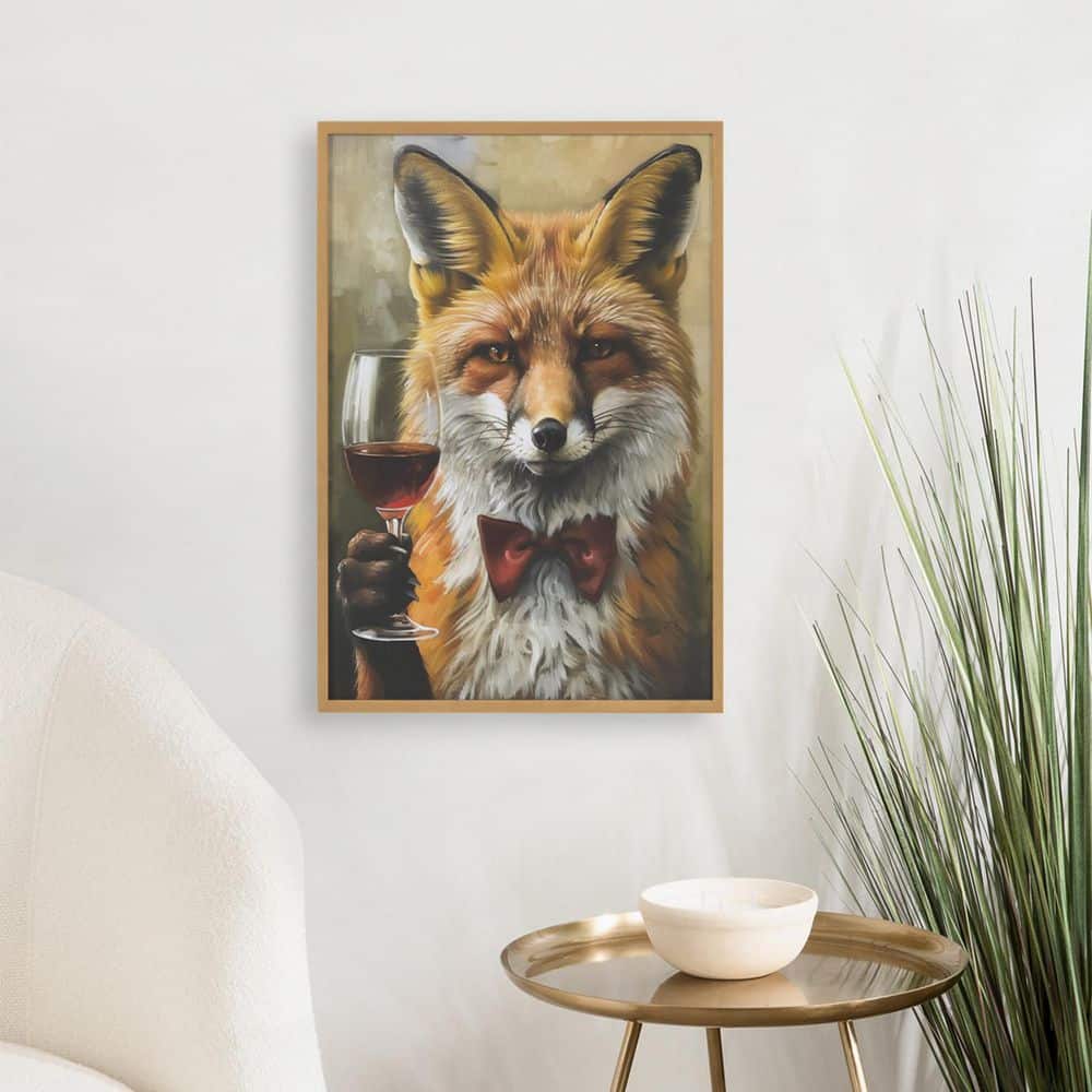 Traditional Fox Wine Tasting Gold Framed 16"x20" Wall Art Print