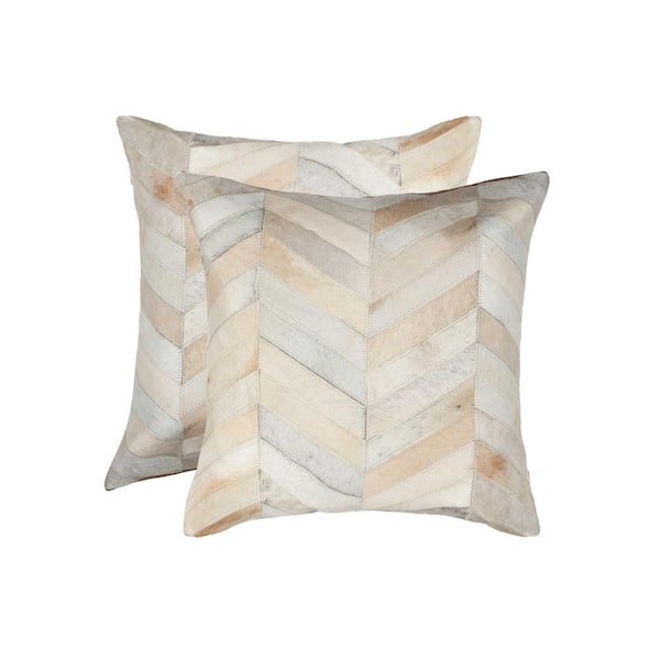 Torino Chevron Cowhide Natural Solid 18 in. x 18 in. Throw Pillow (Set of 2)