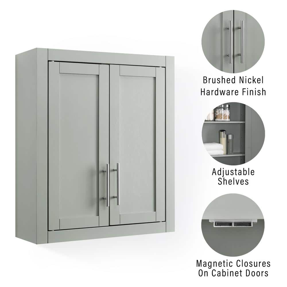 Savannah Gray Shaker-Style Wall Cabinet with Chrome Hardware