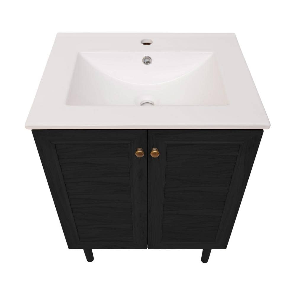 Bron 24" Black Oak Freestanding Bathroom Vanity with White Sink Top