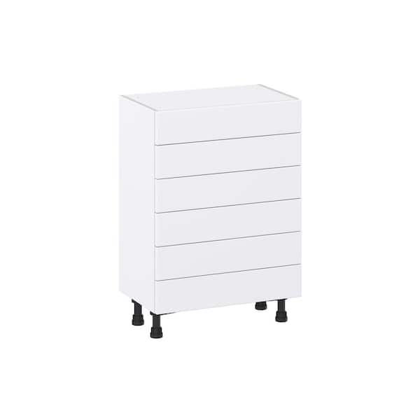 J COLLECTION Mancos Bright White Shaker Assembled Shallow Base Kitchen Cabinet with 6-Drawers (24 in. W x 34.5 in. H x 14 in. D)