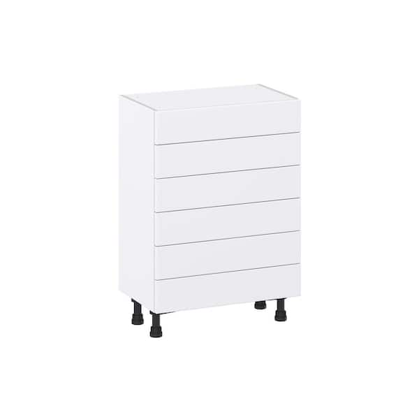 J COLLECTION Milton 24 in. W x 14 in. D x 34.5 in. H Assembled Shaker Drawer Base Kitchen Cabinet in Bright White with 6 Drawers