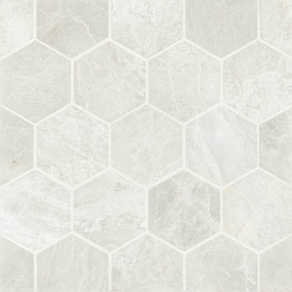 Sample-Iceberg White Iceberg White 4 in. x 5 in. Geometric Brushed Marble Mosaic Tile price history on PriceWatchPro