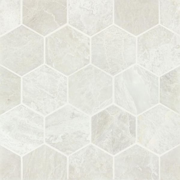 Bedrosians Iceberg White Iceberg White 3 in. x 3 in. Geometric Brushed Marble Mosaic Tile (8.72 sq. ft./Case)