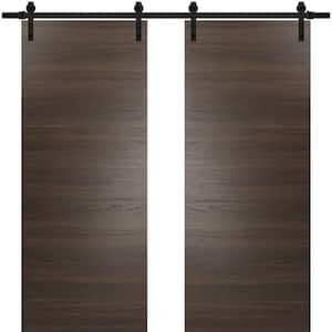 0010 48 in. x 84 in. Flush Chocolate Ash Finished Wood Sliding Barn Door with Hardware Kit Black