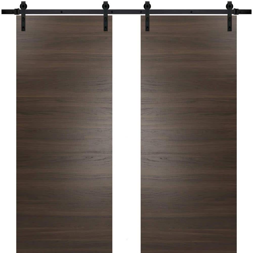 Assemble Required 0010 72 in. x 84 in. Flush Brown Finished Wood Sliding Barn Door with Hardware Kit Black price history on PriceWatchPro