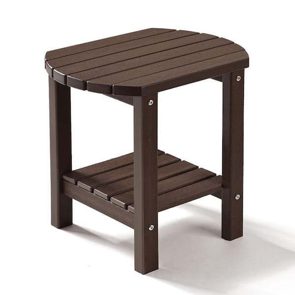17 in. Brown Oval Patio Outdoor Side Table with Storage