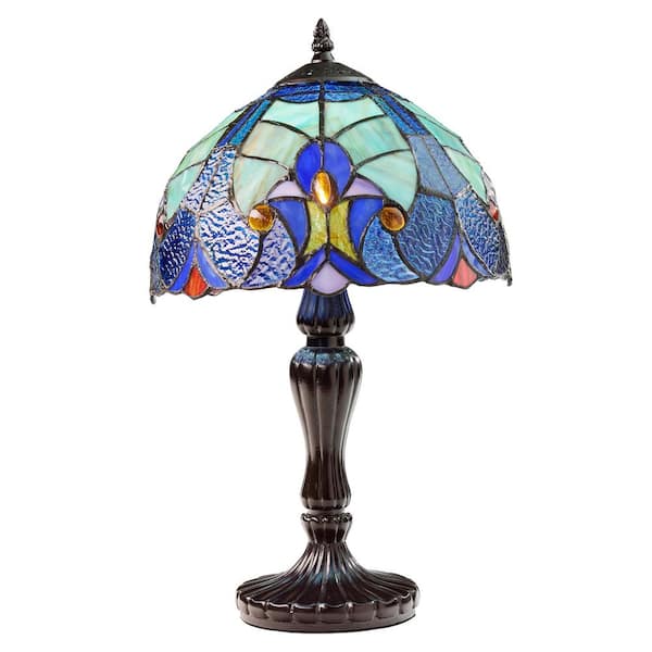 Halston 17 in. Brown Candlestick Table Lamp with Multi-Color Glass Shade