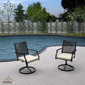 Black Swivel Iron Textilene Fabric Outdoor Dining Chair Set of 2