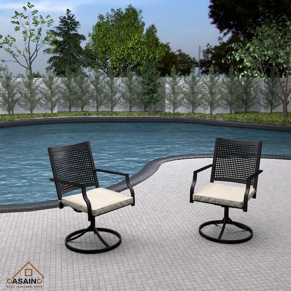 Unbranded Black Swivel Iron Textilene Fabric Outdoor Dining Chair Set of 2