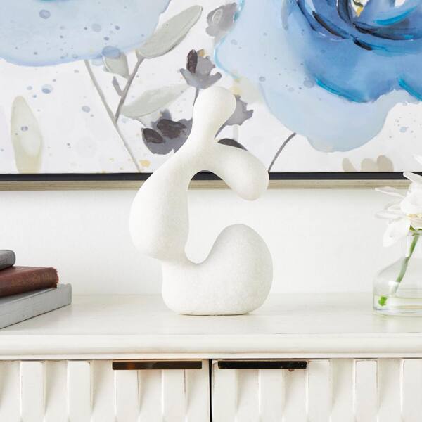 Litton Lane 11 in. White Polystone Curved Shaped Abstract Sculpture with Speckled Texturing