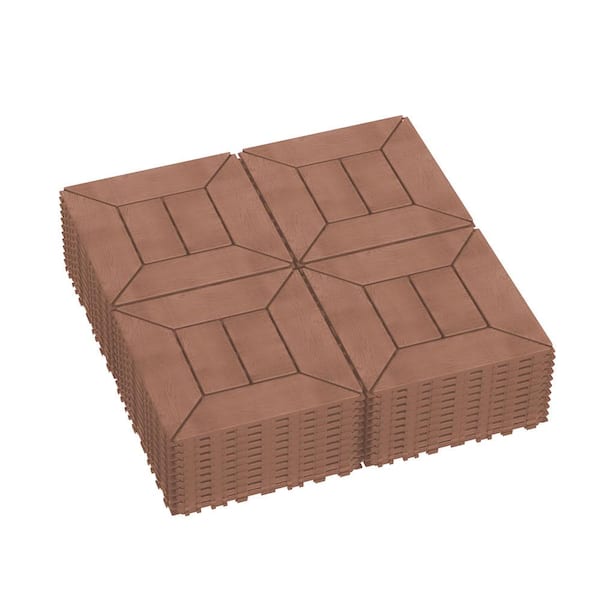 Misopily 12 in. 44-Pieces Patio Deck Tiles, DIY Module Interlocking Deck Tiles, Easy Installation for Porch, Poolside, Red Brown